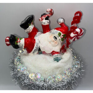 Vintage Santa-tini Santa-rita Candy Cane Martini Margarita Glass Christmas OOAK